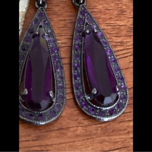 Light Black Purple Faux Amethyst Drop Earrings